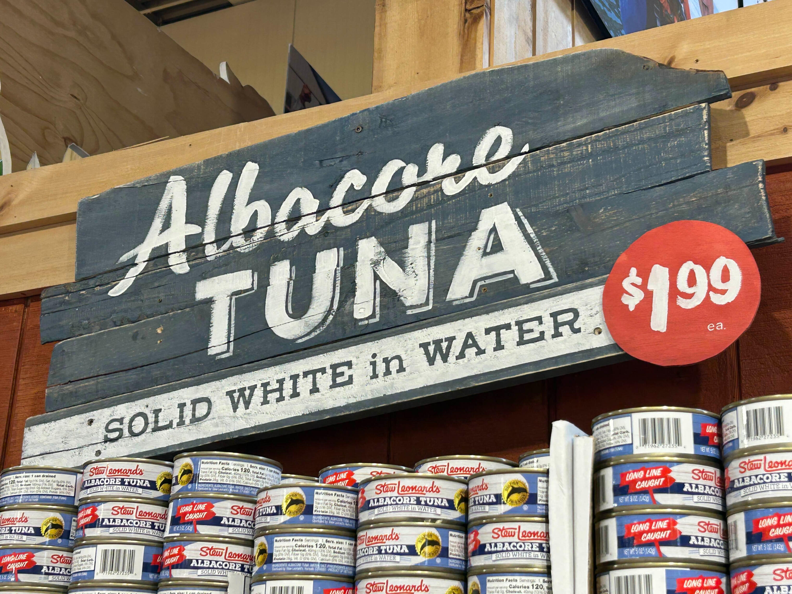 Hand-painted albacore tuna sign for Stew Leonards.