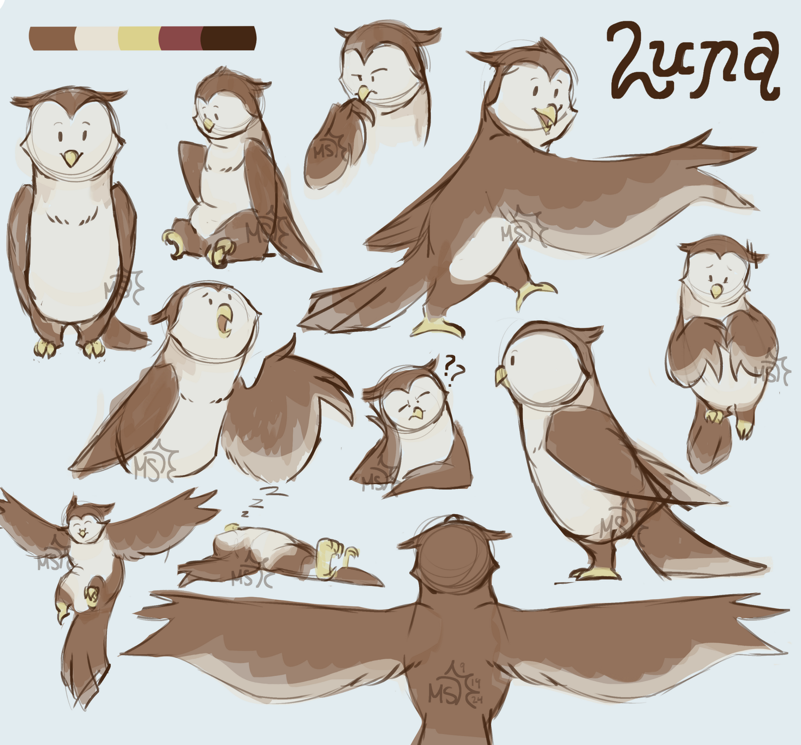 Various emotions for Luna, a character in my picture book, "Flurmp!".