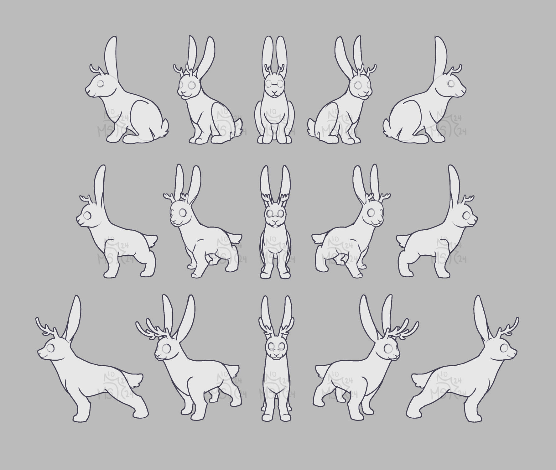 Early turnarounds of jackalope models for Farway, my kids virtual world.
